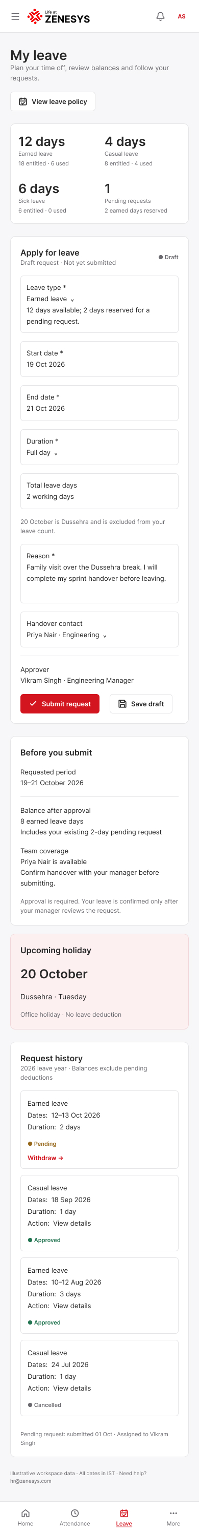 My leave — Mobile